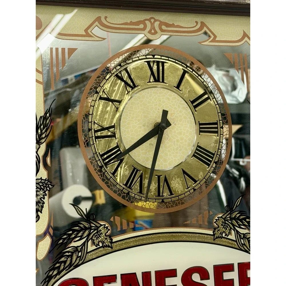 Vintage Genesee Beer And Ale Mirrored Wall Clock Gold Frame Bar/man cave Decor